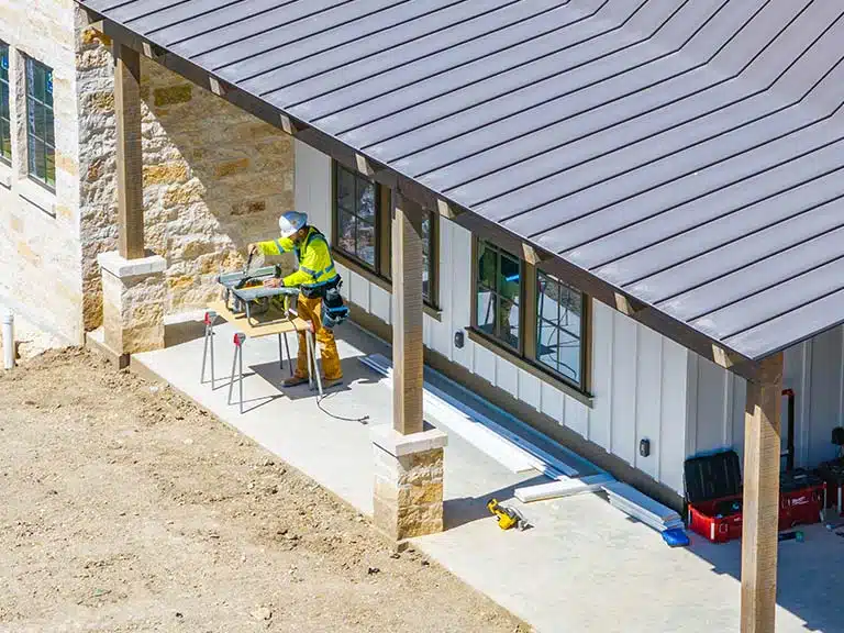 construction crew working on repair and remodel or amenity center in san antonio