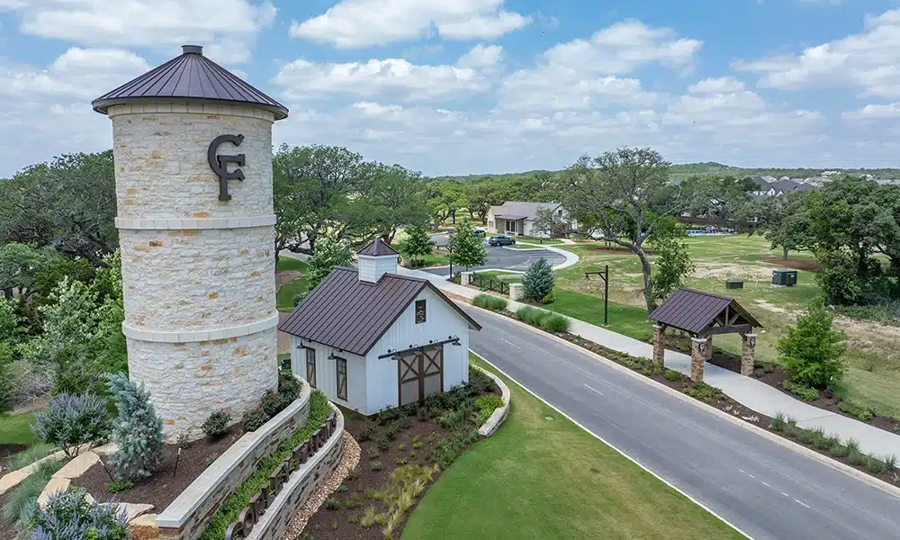 corley-farms-aerial-shot-of-tower-and-enterance.-3cs-constructionwebp corley-farms-aerial-shot-of-tower-and-enterance.-3cs-constructionwebp